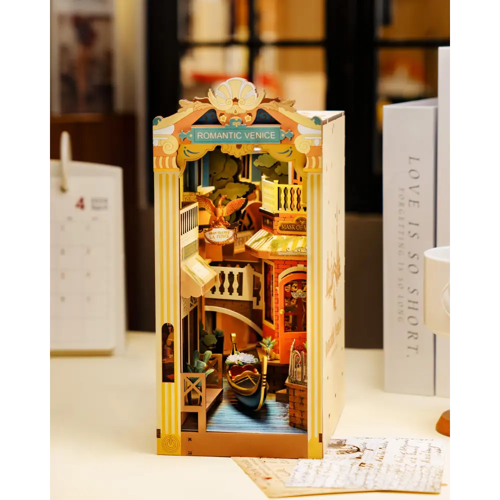 Book Nook Kit DIY Miniature House Kit Booknook Bookshelf Insert Decor 3D Wooden Bookend with LED Model Craft Hobby Gift