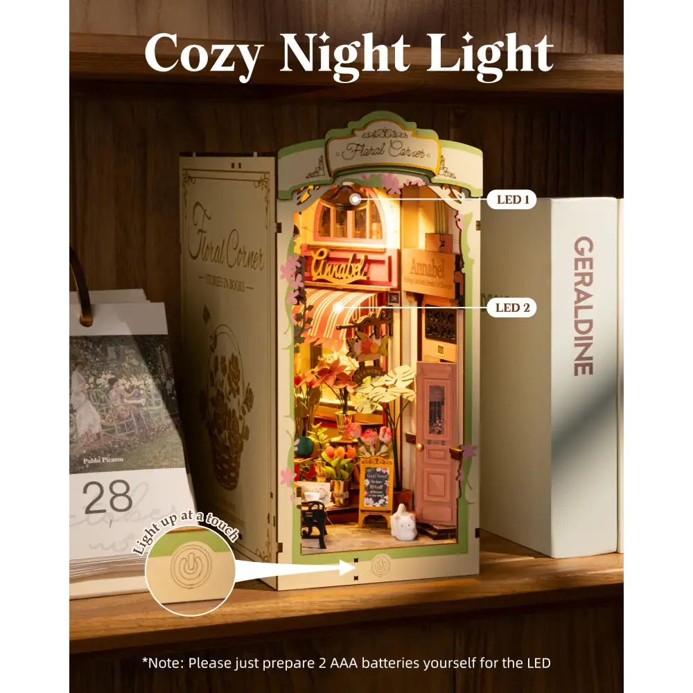 Book Nook Kit DIY Miniature House Kit Booknook Bookshelf Insert Decor 3D Wooden Bookend with LED Model Craft Hobby Gift