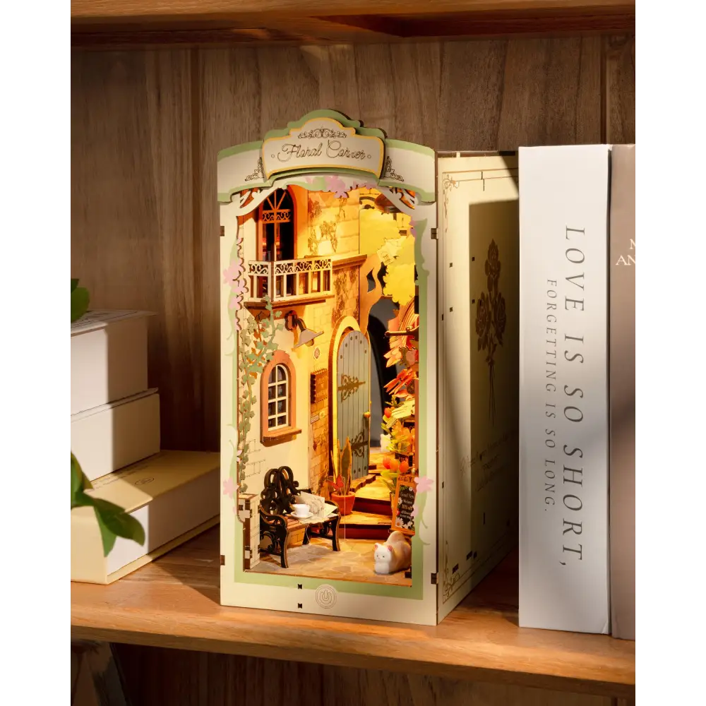 Book Nook Kit DIY Miniature House Kit Booknook Bookshelf Insert Decor 3D Wooden Bookend with LED Model Craft Hobby Gift