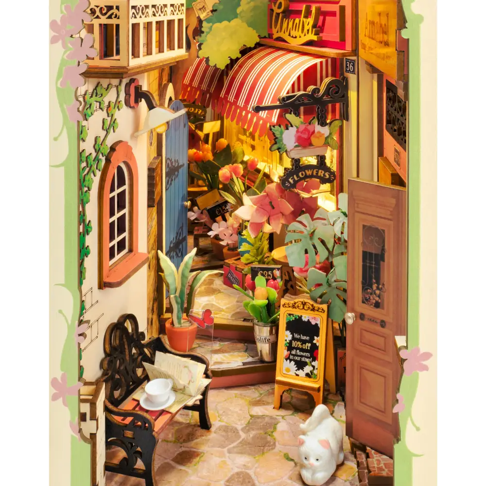Book Nook Kit DIY Miniature House Kit Booknook Bookshelf Insert Decor 3D Wooden Bookend with LED Model Craft Hobby Gift