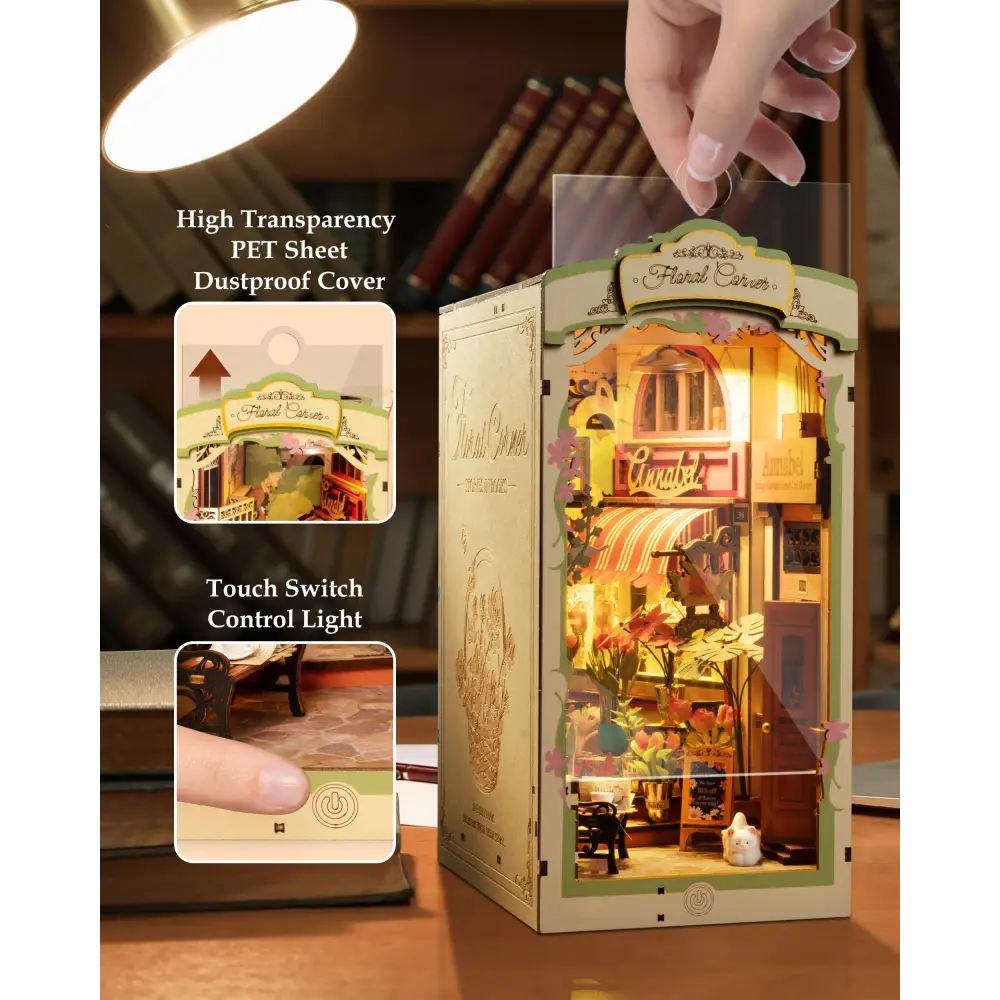 Book Nook Kit DIY Miniature House Kit Booknook Bookshelf Insert Decor 3D Wooden Bookend with LED Model Craft Hobby Gift
