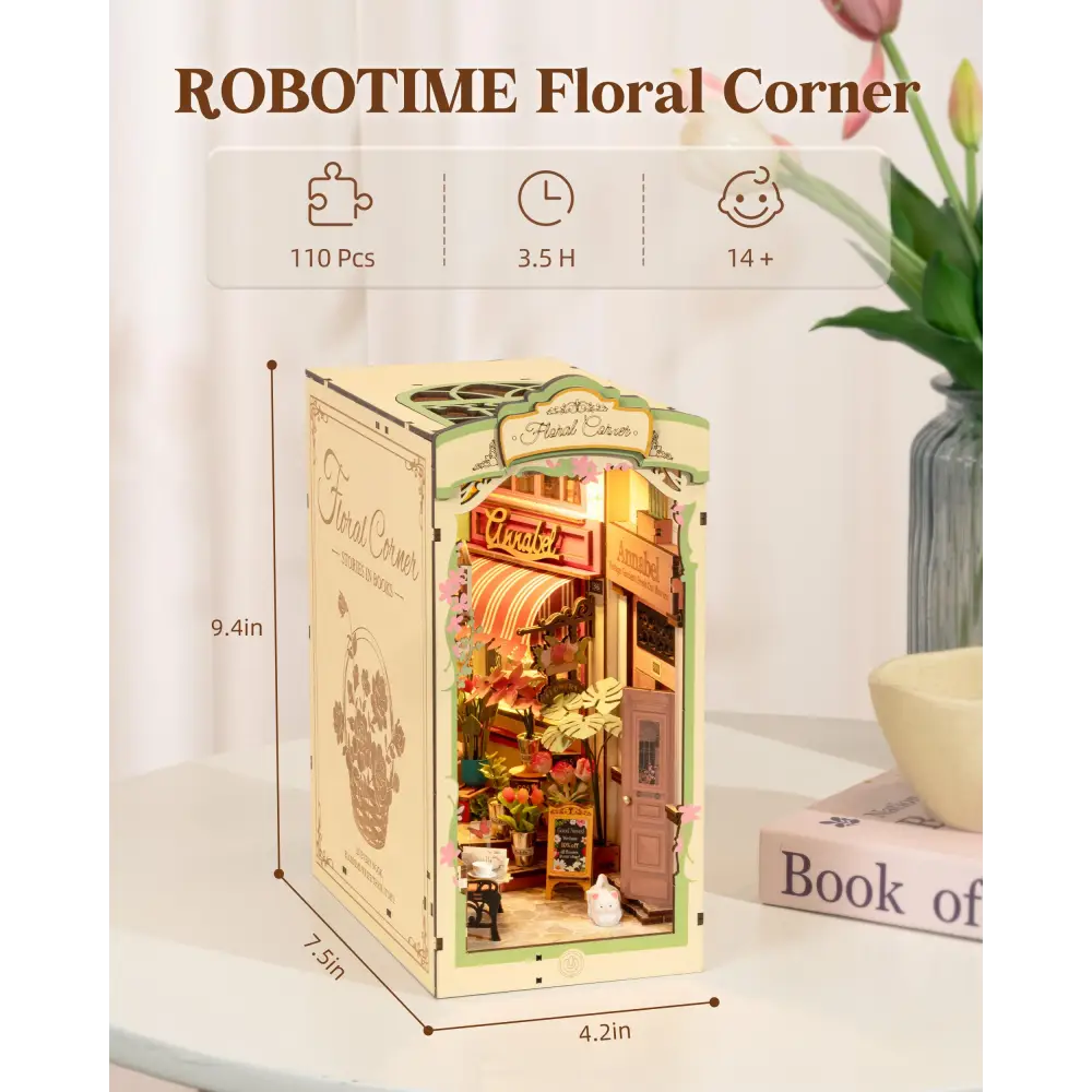 Book Nook Kit DIY Miniature House Kit Booknook Bookshelf Insert Decor 3D Wooden Bookend with LED Model Craft Hobby Gift
