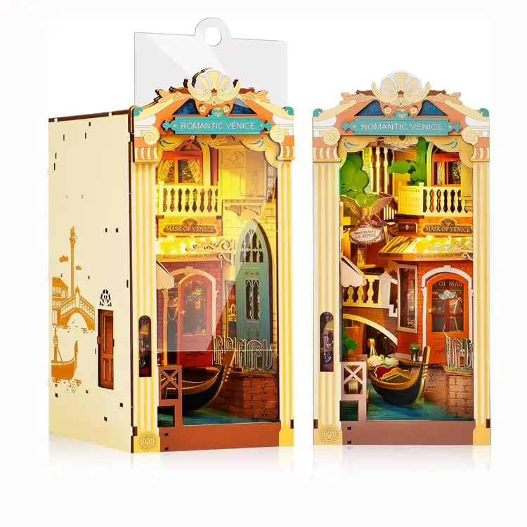 Book Nook Kit DIY Miniature House Kit Booknook Bookshelf Insert Decor 3D Wooden Bookend with LED Model Craft Hobby Gift