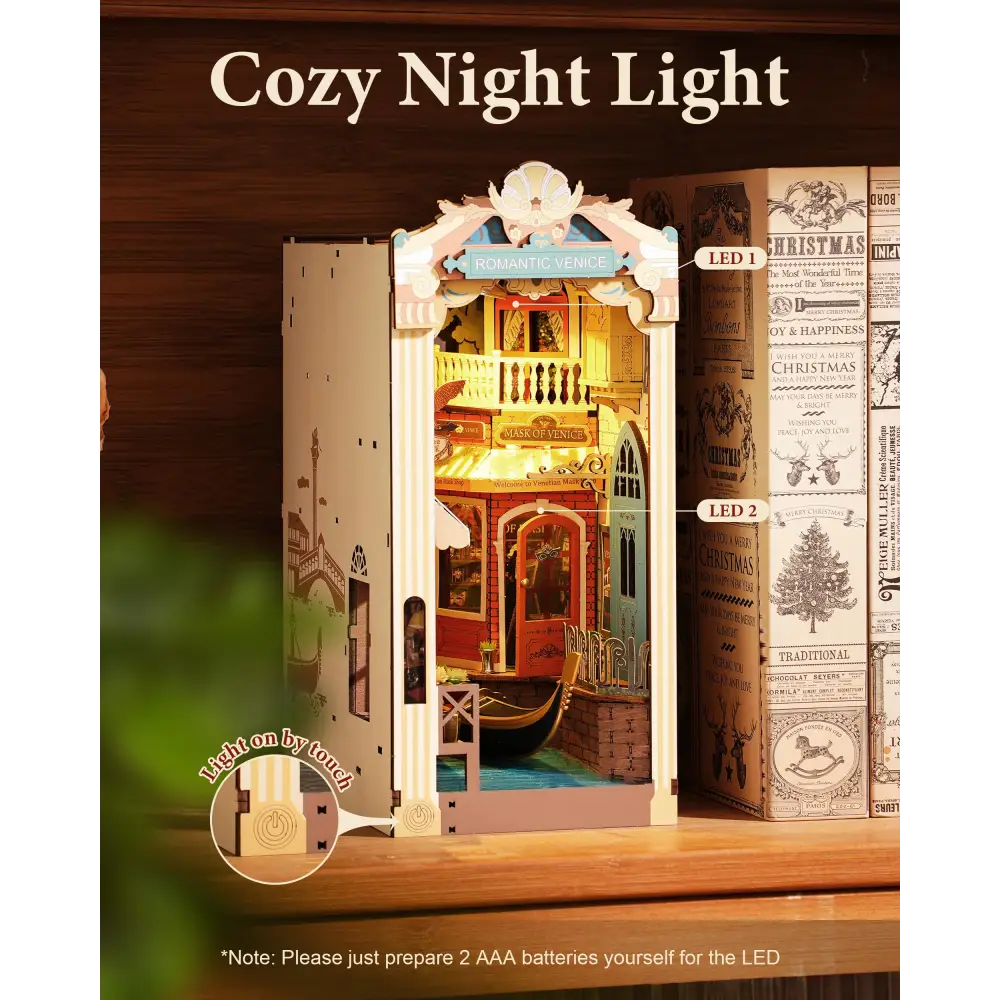 Book Nook Kit DIY Miniature House Kit Booknook Bookshelf Insert Decor 3D Wooden Bookend with LED Model Craft Hobby Gift