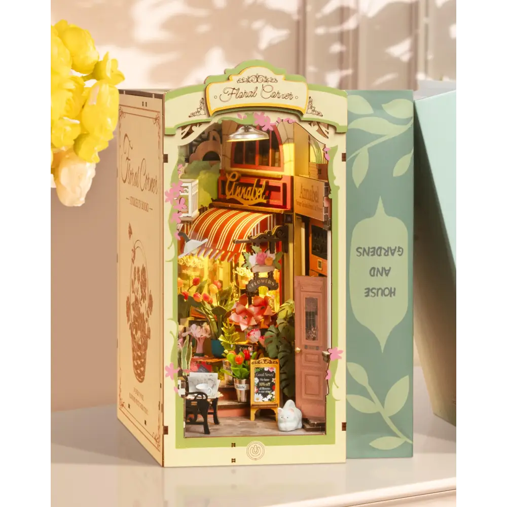 Book Nook Kit DIY Miniature House Kit Booknook Bookshelf Insert Decor 3D Wooden Bookend with LED Model Craft Hobby Gift