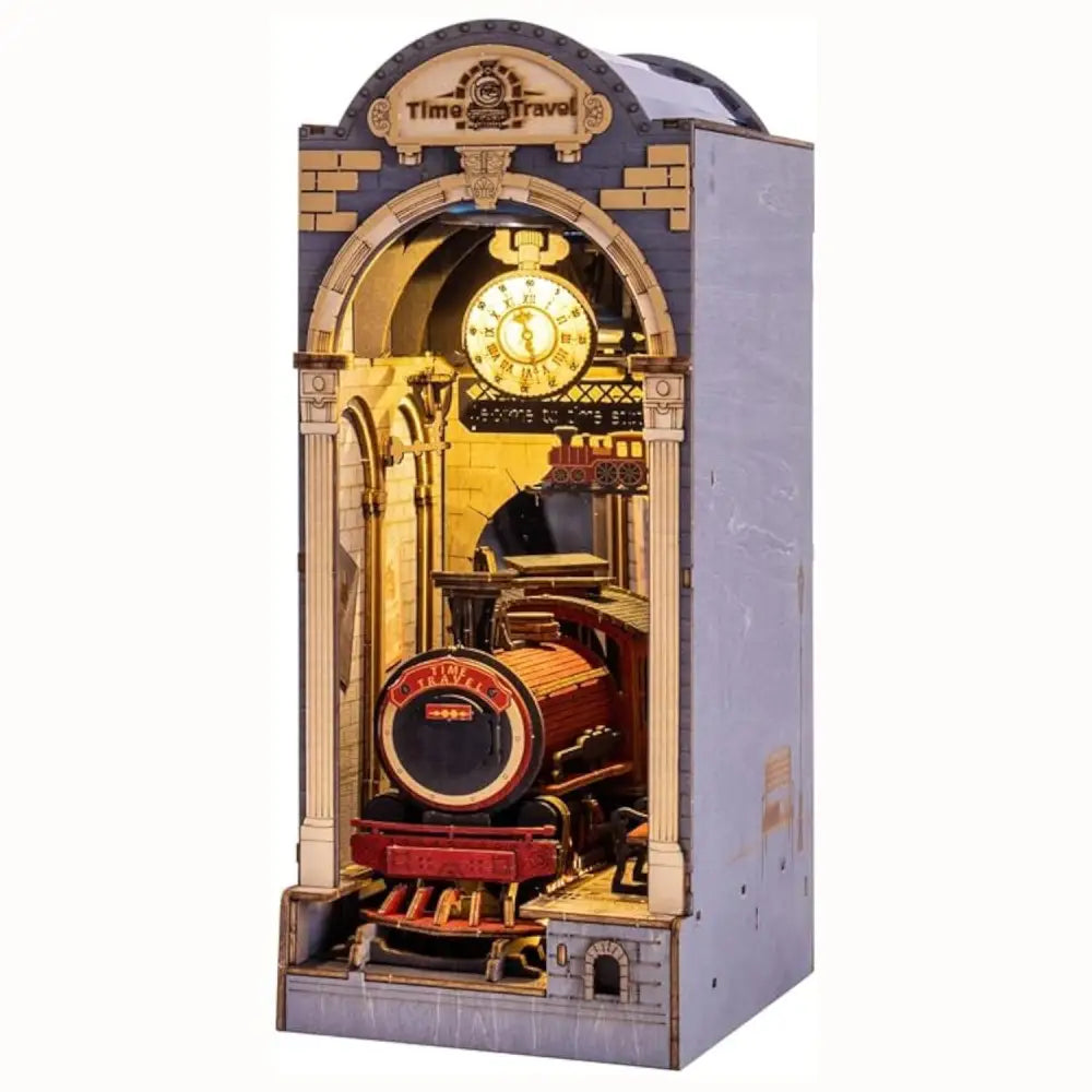 Book Nook Kit for Adults Vintage Decorative Bookend DIY Miniature House Bookshelf Insert Decor with LED Retro Wooden