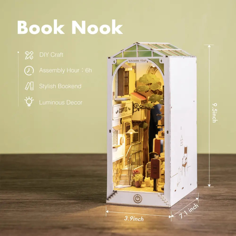 Book Nook Kit for Adults Vintage Decorative Bookend DIY Miniature House Bookshelf Insert Decor with LED Retro Wooden
