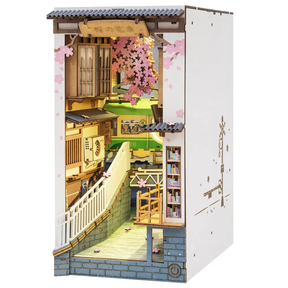 Book Nook Kit for Adults Vintage Decorative Bookend DIY Miniature House Bookshelf Insert Decor with LED Retro Wooden