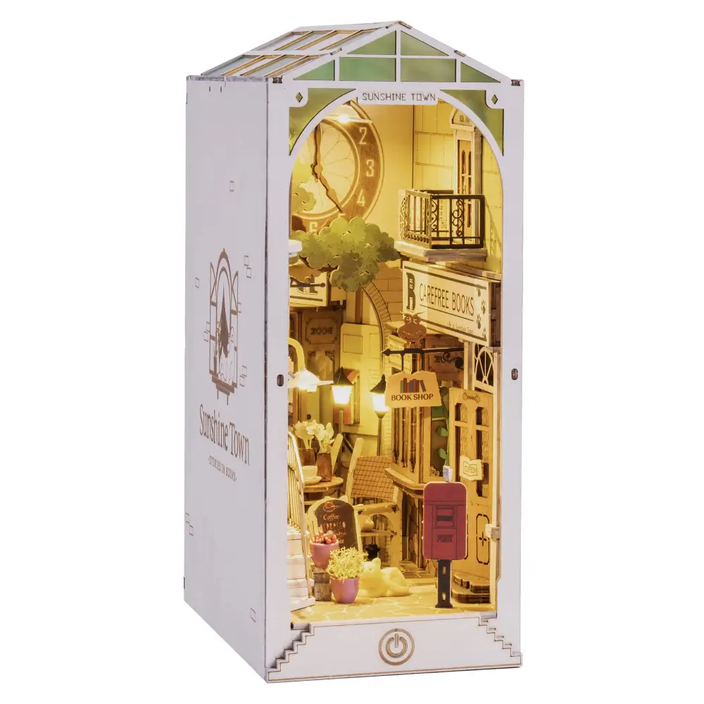 Book Nook Kit for Adults Vintage Decorative Bookend DIY Miniature House Bookshelf Insert Decor with LED Retro Wooden