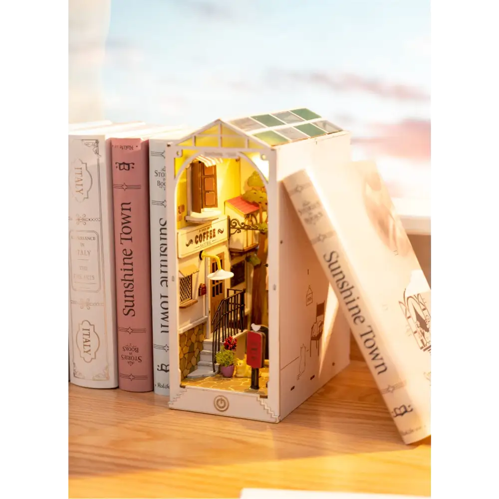 Book Nook Kit for Adults Vintage Decorative Bookend DIY Miniature House Bookshelf Insert Decor with LED Retro Wooden