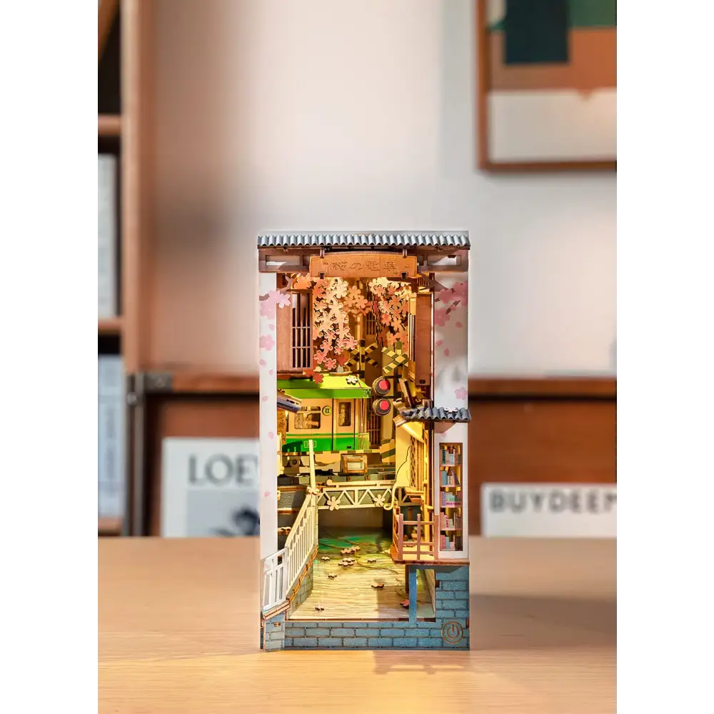 Book Nook Kit for Adults Vintage Decorative Bookend DIY Miniature House Bookshelf Insert Decor with LED Retro Wooden