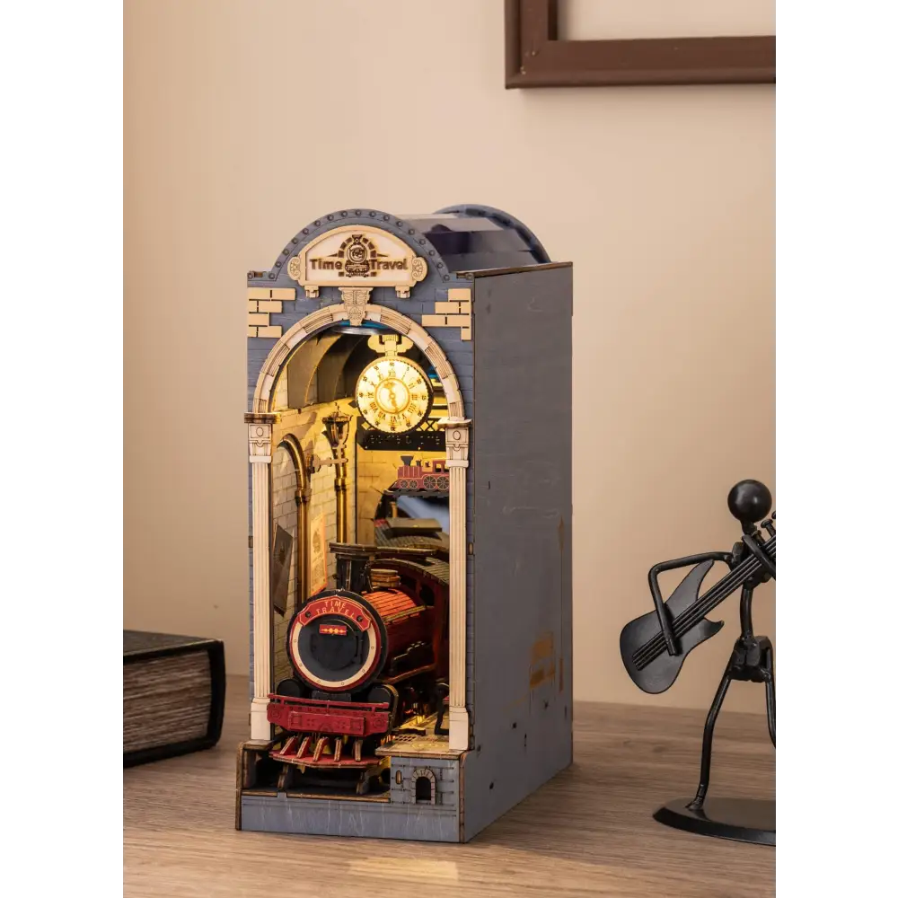 Book Nook Kit for Adults Vintage Decorative Bookend DIY Miniature House Bookshelf Insert Decor with LED Retro Wooden