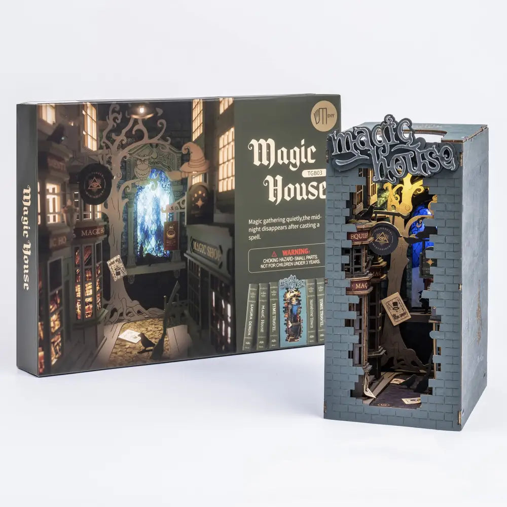 Book Nook Kit for Adults Vintage Decorative Bookend DIY Miniature House Bookshelf Insert Decor with LED Retro Wooden