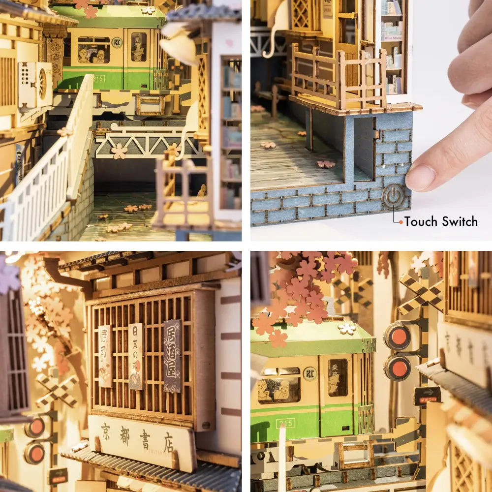 Book Nook Kit for Adults Vintage Decorative Bookend DIY Miniature House Bookshelf Insert Decor with LED Retro Wooden