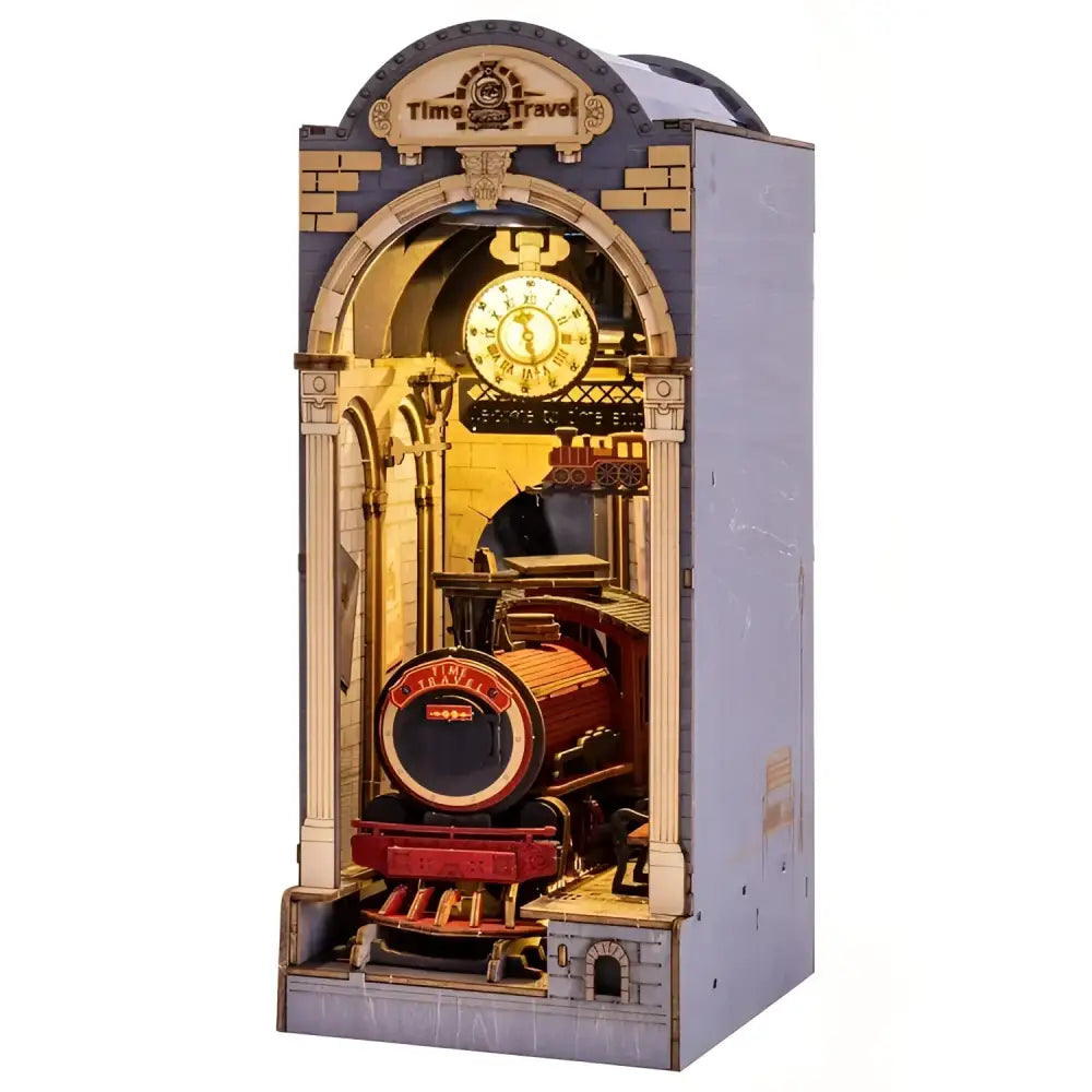 Book Nook Kit for Adults Vintage Decorative Bookend DIY Miniature House Bookshelf Insert Decor with LED Retro Wooden