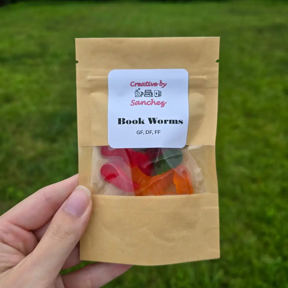 ’Book Worm’ Gummy Worm Candy Pouch - Single Serving Pouch - Candy