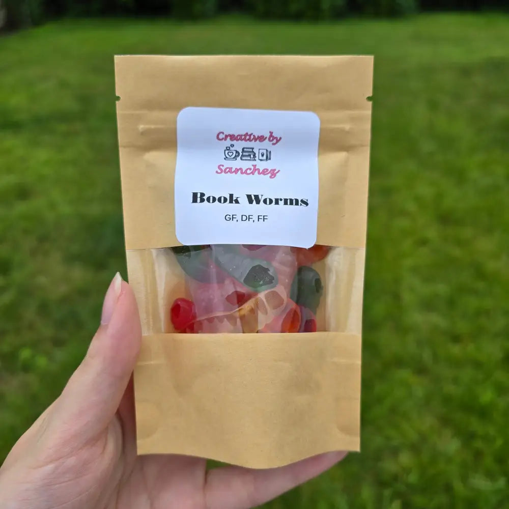 ’Book Worm’ Gummy Worm Candy Pouch - Two Serving Pouch - Candy