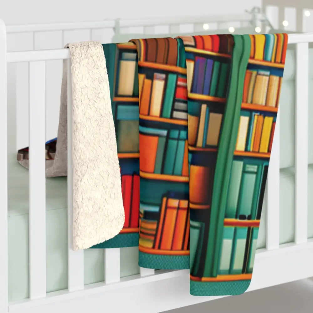 Bookish Sherpa Fleece Blanket Bookshelf - 50’’ × 60’’ - Home Decor