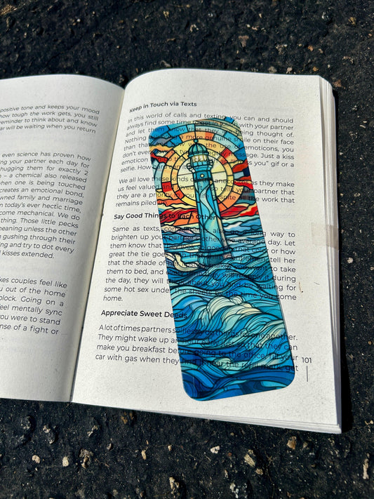 Ocean Lighthouse Bookmark – Guiding Light Coastal, Beach Waves,