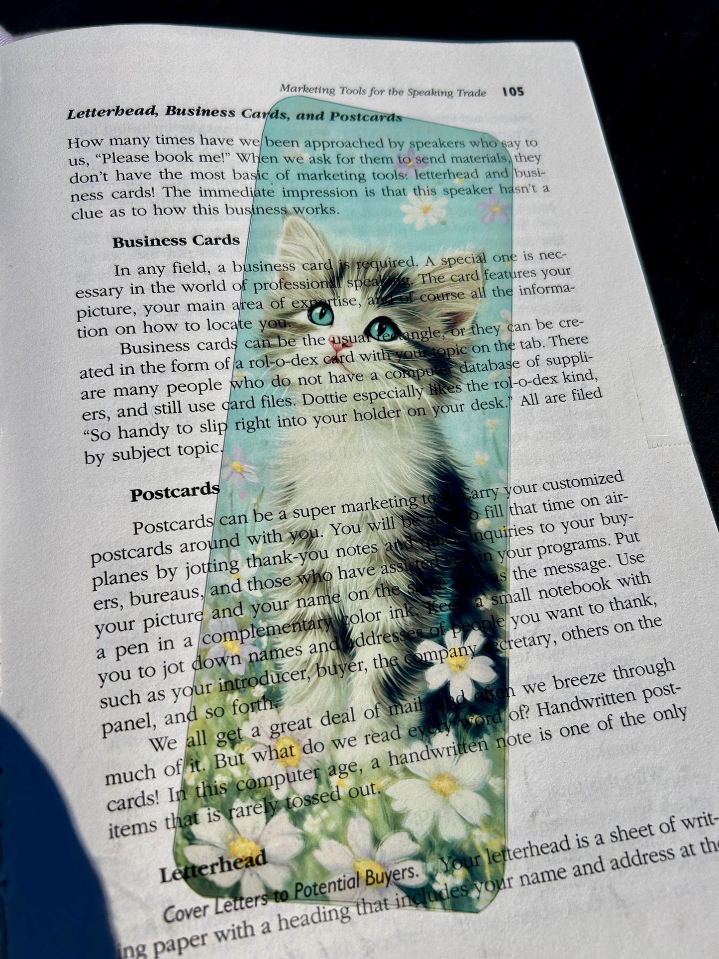 Kitten Bookmark with Scrapbook Paper Floral Background – Unique Cat Art for Cat Lovers, Readers, and Vintage Stationery Fans