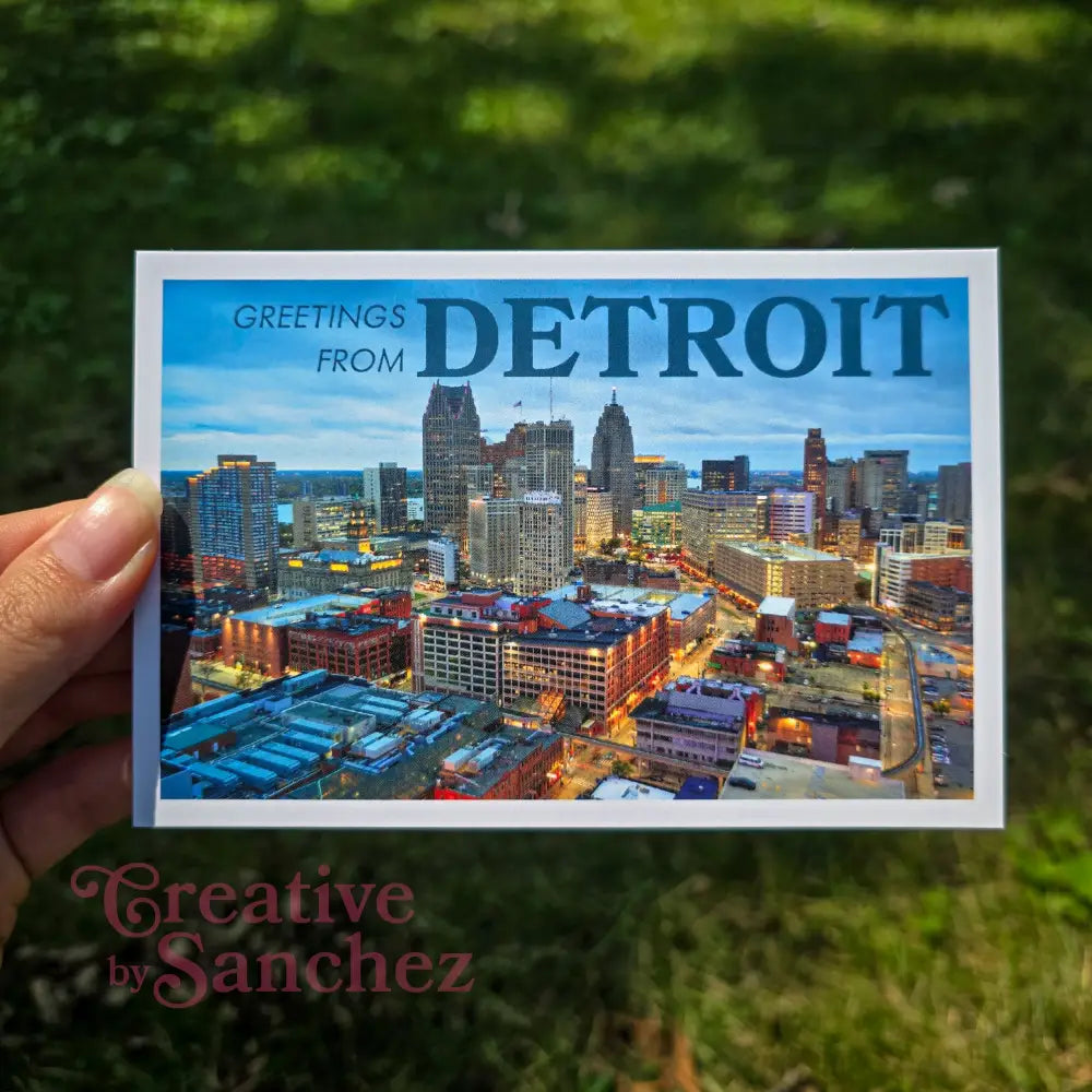 Detroit Michigan Postcard – Skyline & City Scene – Licensed Photography with Original Design by Creative By Sanchez