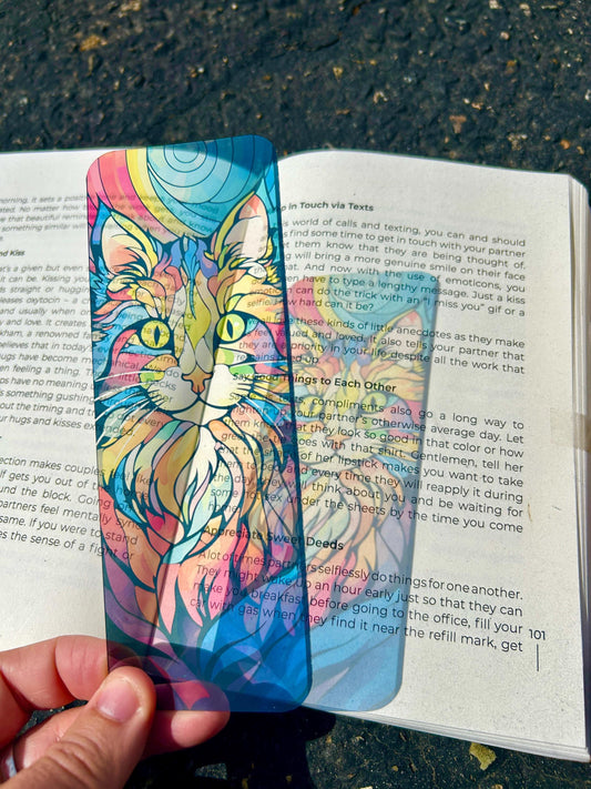 Acid Trip Psychedelic Kitty Bookmark – Vibrant Trippy Cat Art, Groovy Feline Gift, Mind-Bending Bookmark for Cat Lovers