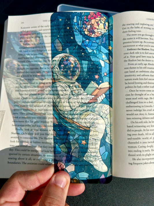 Astronaut Reading Bookmark – Cosmic Space Art for Book Lovers – Galaxy Starry Night Bookmark – Bookish Gift – Astronaut in Space Bookmark