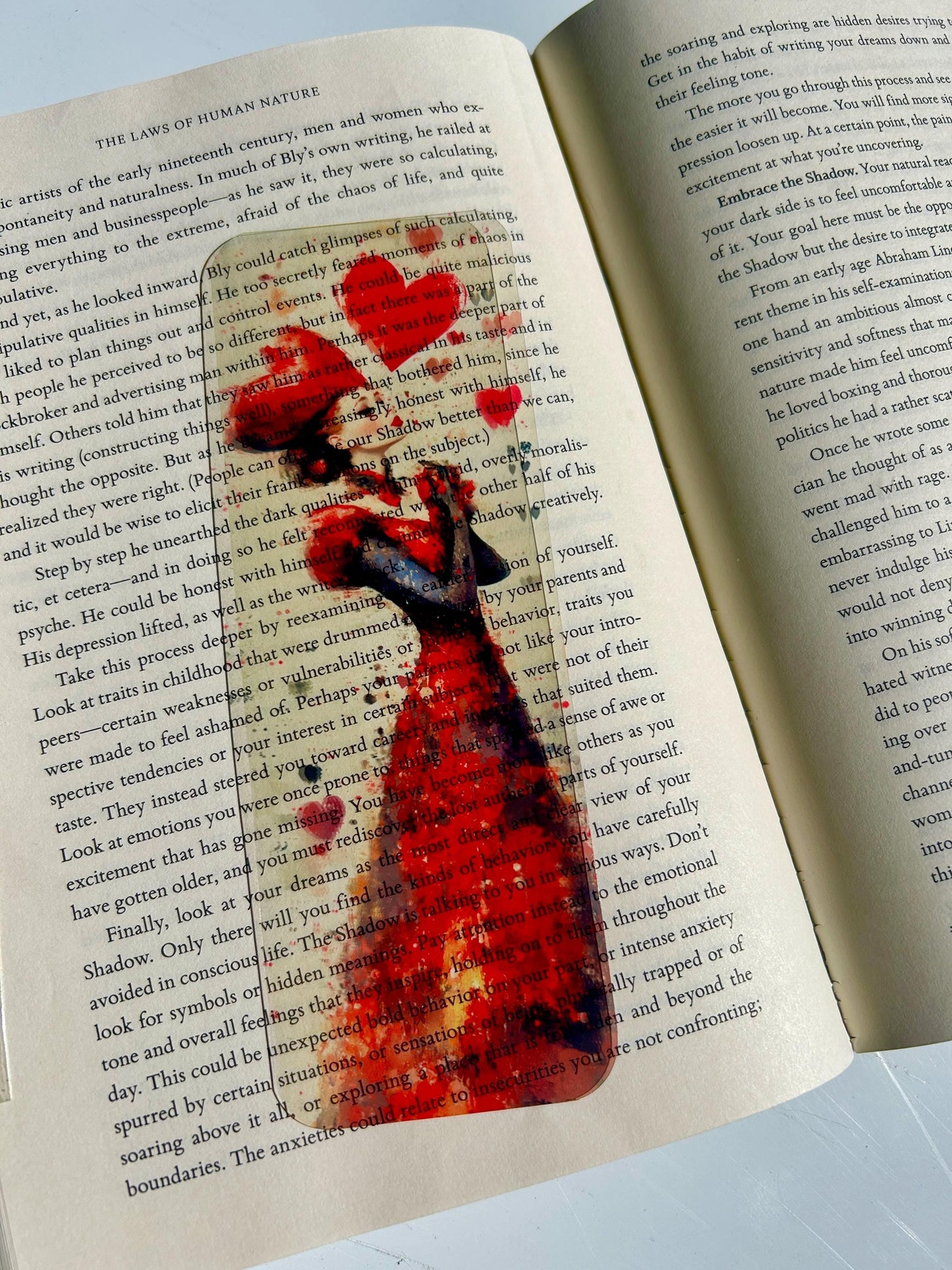 Queen of Hearts bookmark in red impressionist style, romantic fantasy art print with heart motifs and vintage royal vibes