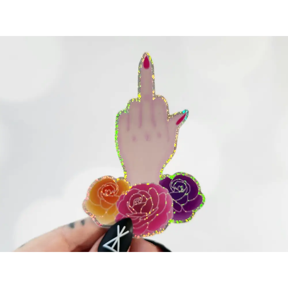 Female Middle Finger Holographic Sticker 2x3 in. Stickers