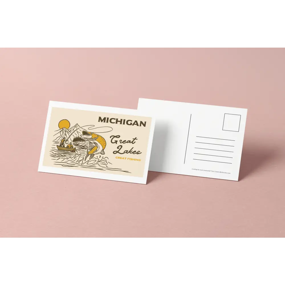 Great Lakes Fishing Postcard – Retro Illustration – Michigan Travel Souvenir by Creative By Sanchez - Postcard