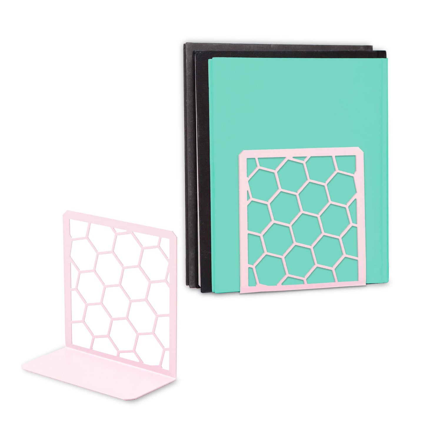 Honeycomb Metal Bookend – Modern Geometric Book Holder