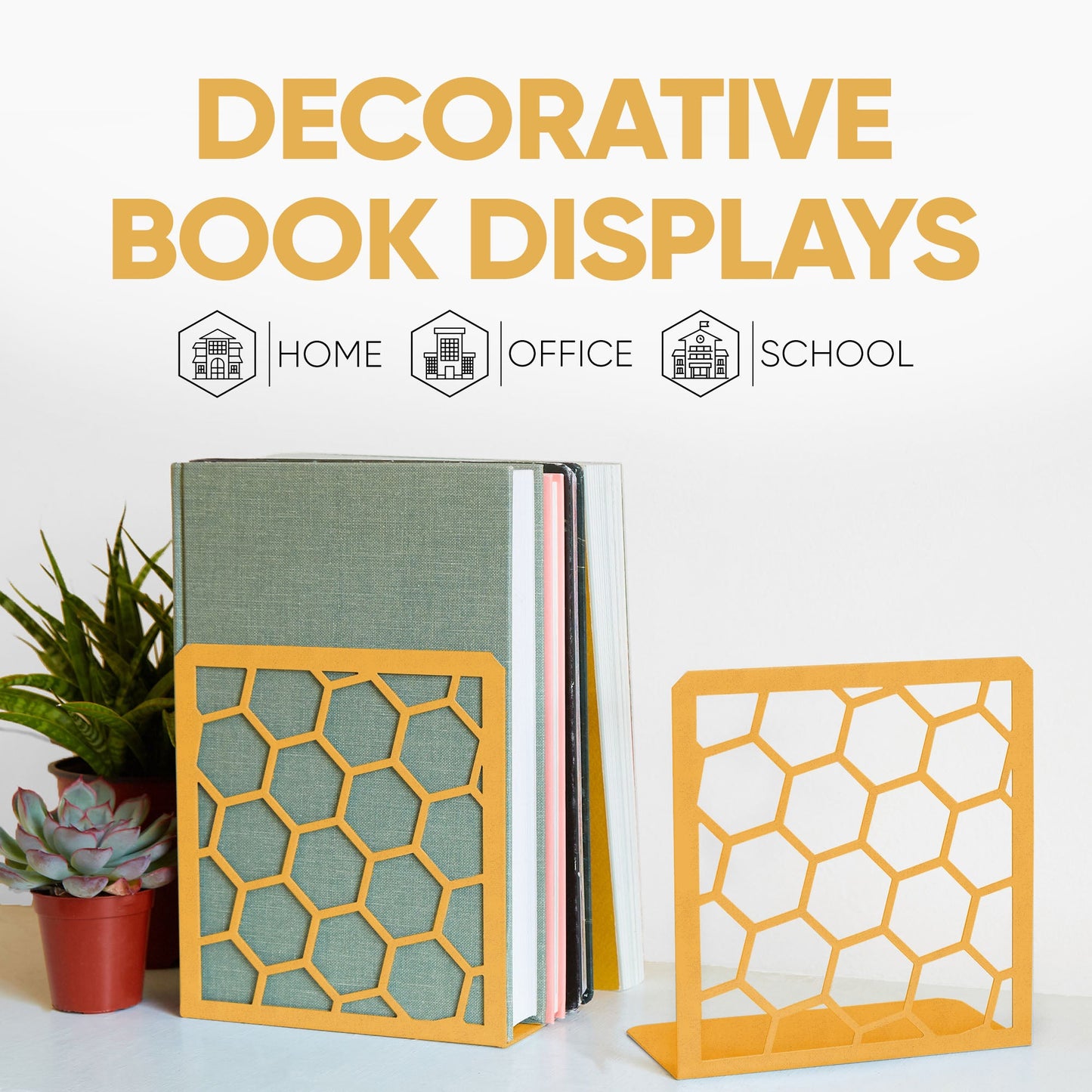 Honeycomb Bookends 2-Pack – Modern Metal Book Ends by Geomod