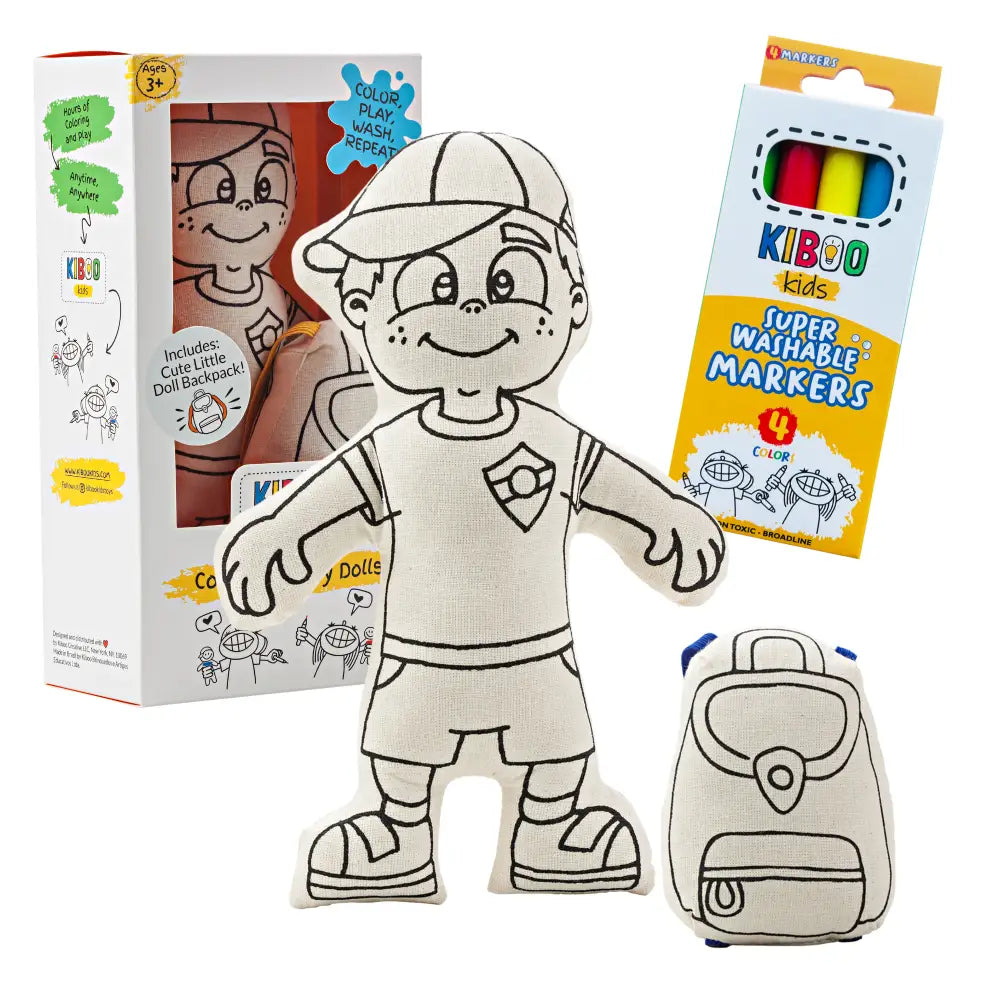 Kiboo Kids: Boy with Cap Colorable and Washable Doll for Creative Play Color and Play Doll