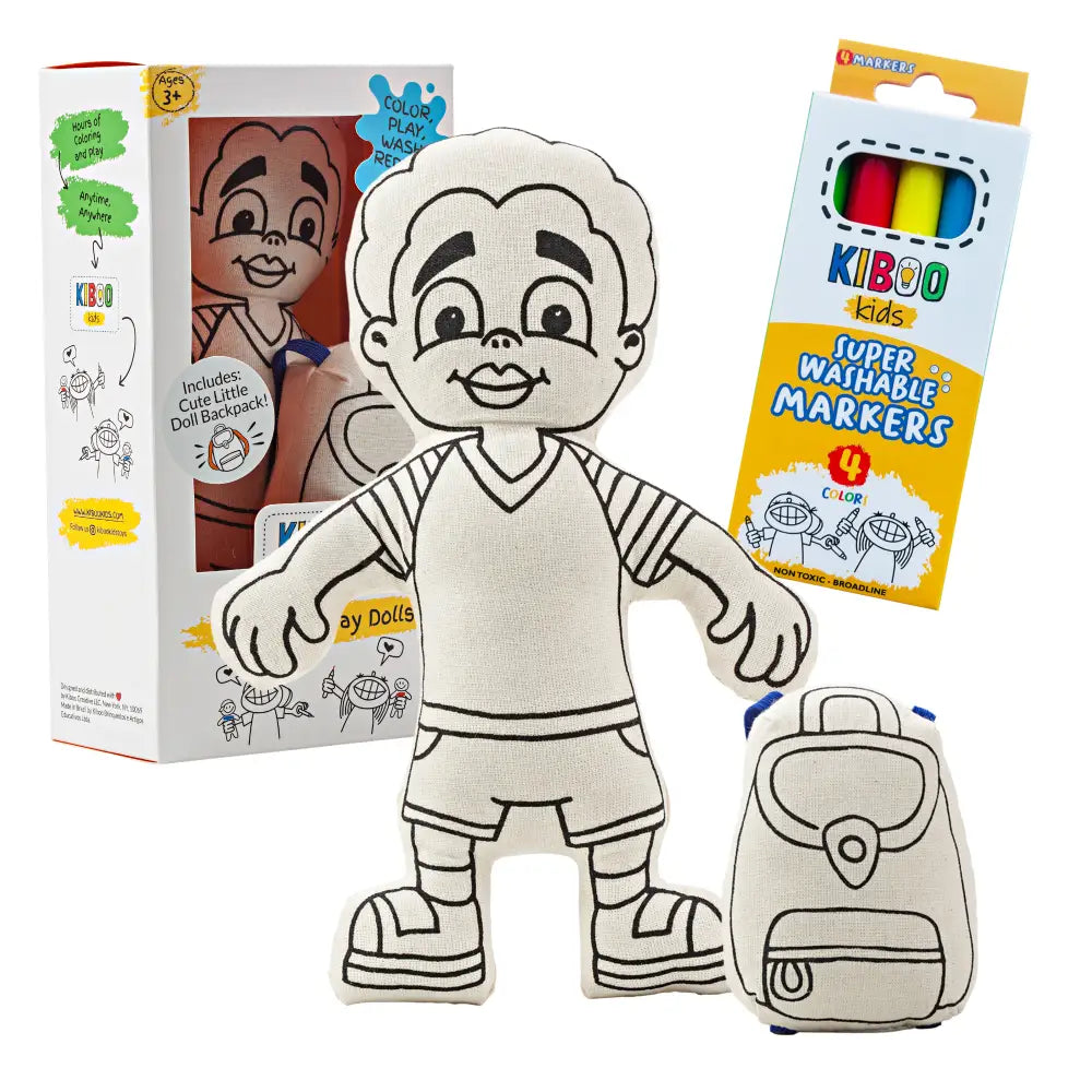 Kiboo Kids: Boy with Striped T Shirt Colorable and Washable Doll for Creative Play Color and Play Doll