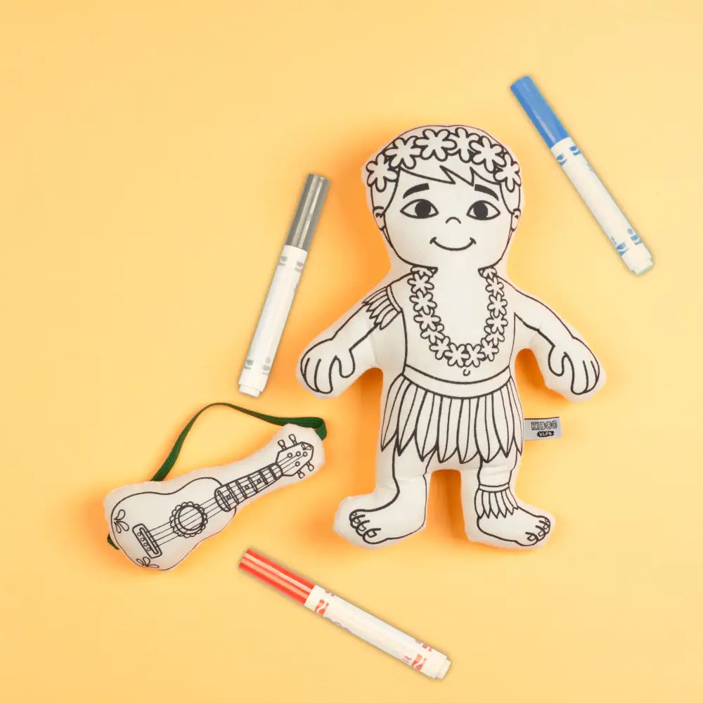 Kiboo Kids: Hula Boy with Mini Ukulele Colorable and Washable Doll for Creative Play Color and Play Doll