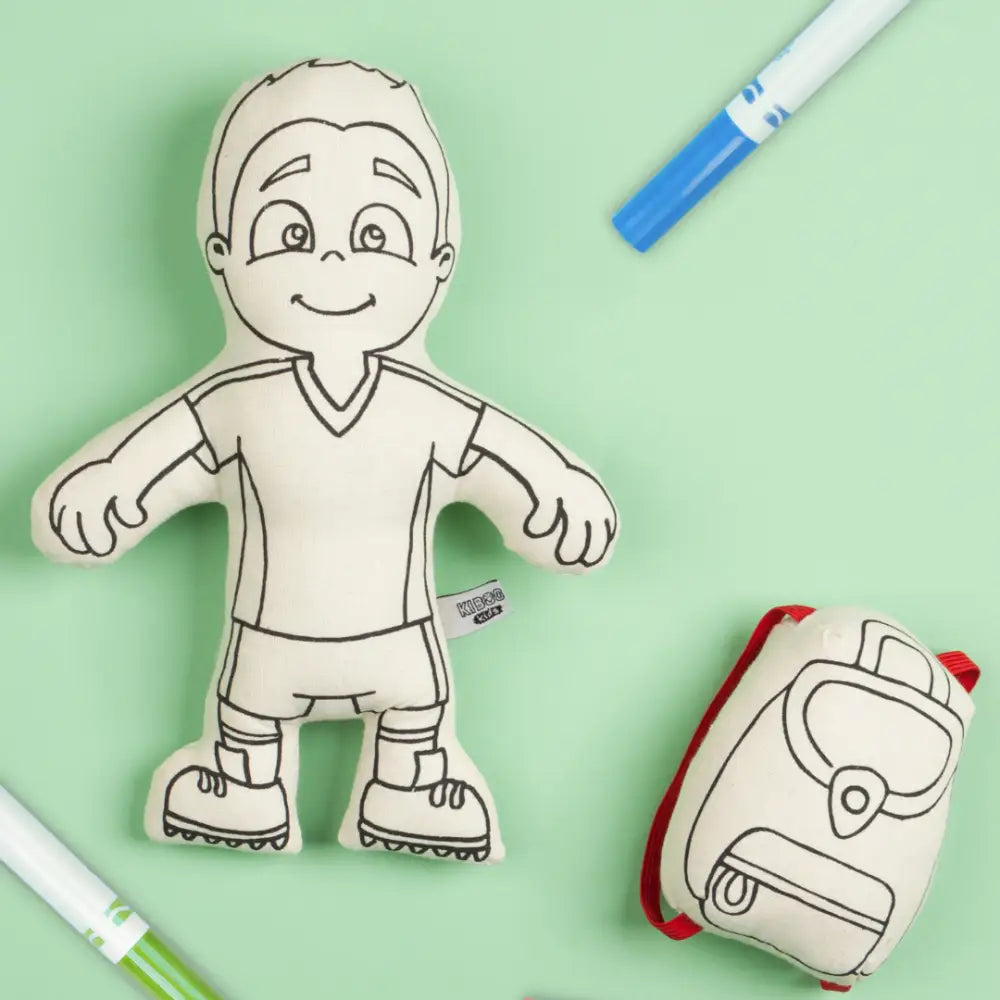 Kiboo Kids Soccer Series: Soccer Boy Doll Colorable and Washable for Creative Play Color and Play Doll