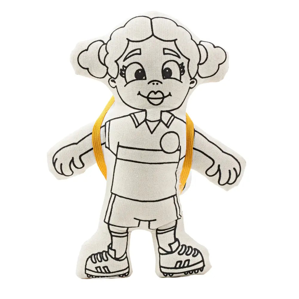 Kiboo Kids Soccer Series: Soccer Girl with Pigtails Doll Colorable and Washable for Creative Play Color and Play Doll