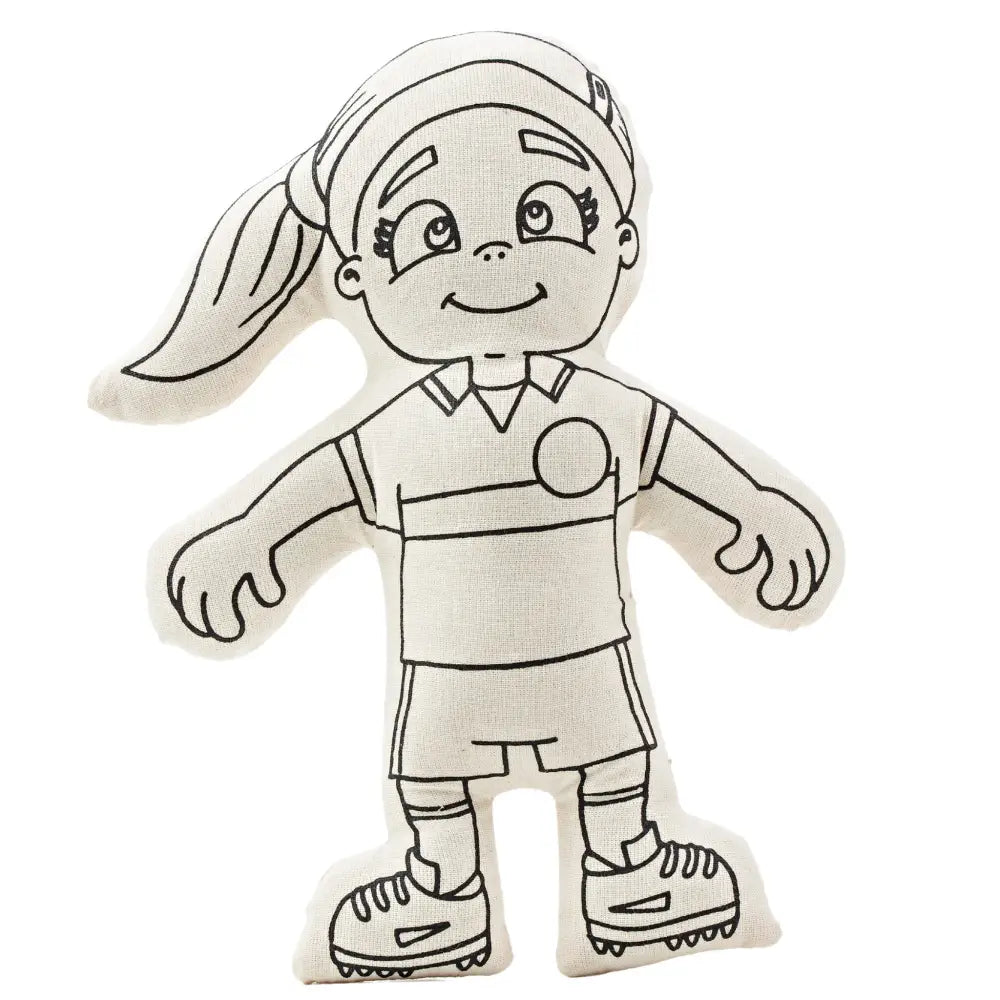 Kiboo Kids Soccer Series: Soccer Girl with Ponytail Doll Colorable and Washable for Creative Play Color and Play Doll