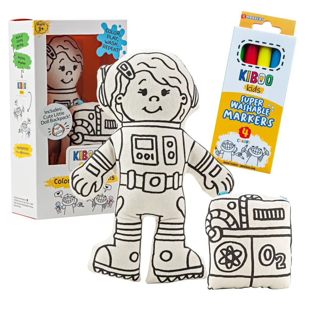 Kiboo Kids Space Explorer: Girl Astronaut Doll with Mini Space Pack Educational and Imaginative Play Toy Color and Play