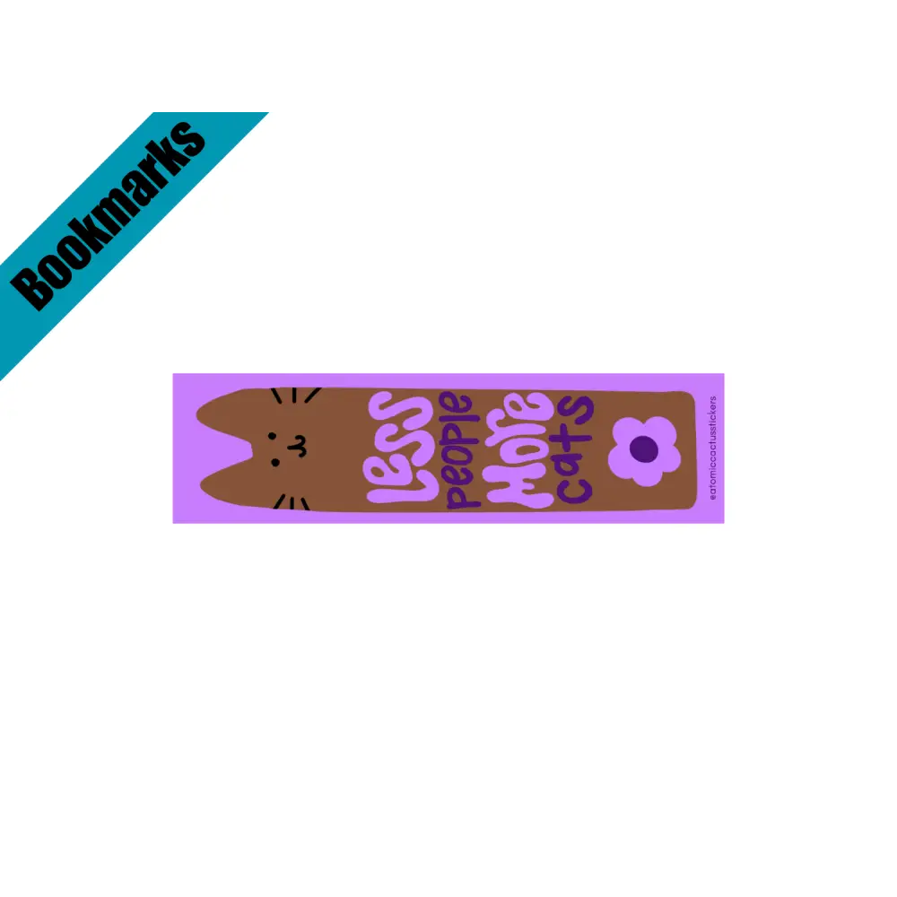 Less People More Cats Bookmark | Floral Cat Design | Funny Bookish Gift | Laminated Bookmark for Cat Lovers Bookmarks
