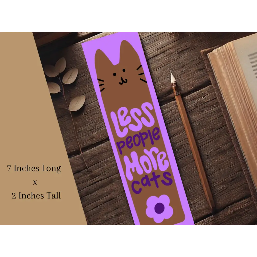 Less People More Cats Bookmark | Floral Cat Design | Funny Bookish Gift | Laminated Bookmark for Cat Lovers Bookmarks