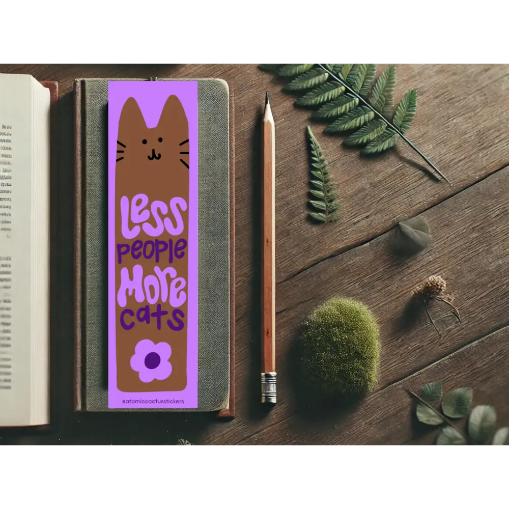 Less People More Cats Bookmark | Floral Cat Design | Funny Bookish Gift | Laminated Bookmark for Cat Lovers Bookmarks