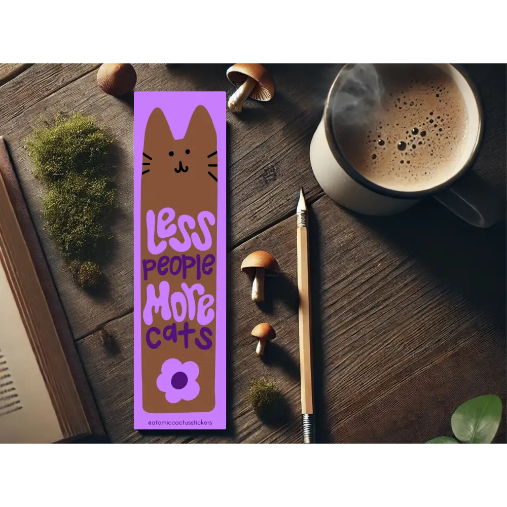 Less People More Cats Bookmark | Floral Cat Design | Funny Bookish Gift | Laminated Bookmark for Cat Lovers Bookmarks