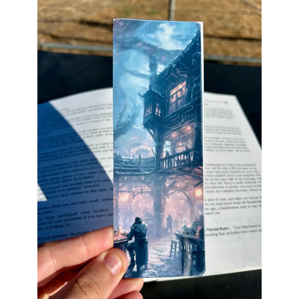 Medieval Tavern Bookmark – Cozy Fantasy Inn with Magical Lighting | Glowing Bioluminescent Art for DnD & Fantasy Book