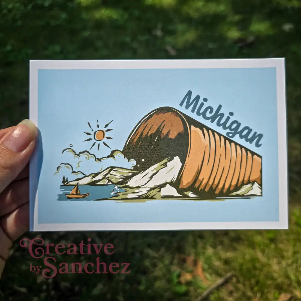 Michigan Can Postcard – Fun Great Lakes Illustration – Original Postcard by Creative By Sanchez - Postcard