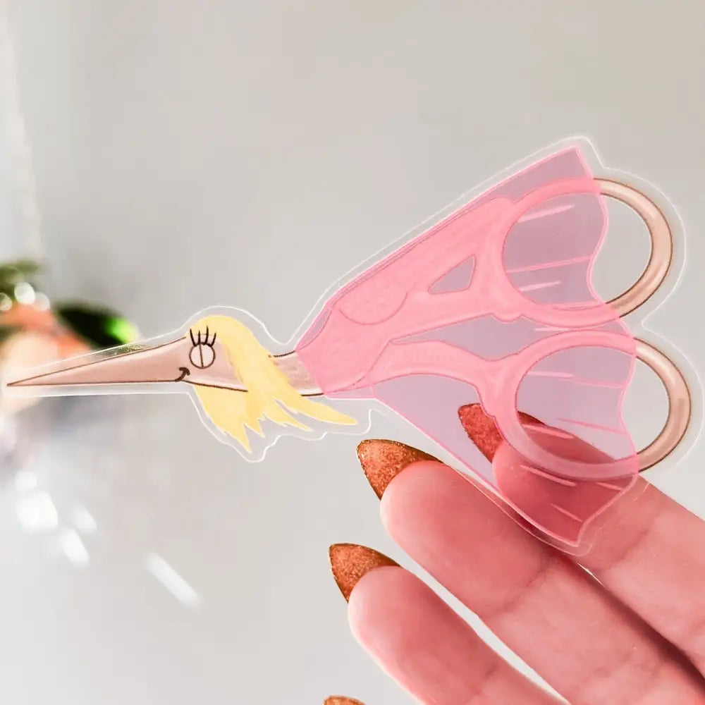 Miss Stork Embroidery Scissors Clear Sticker 4 x 2.3 Stickers