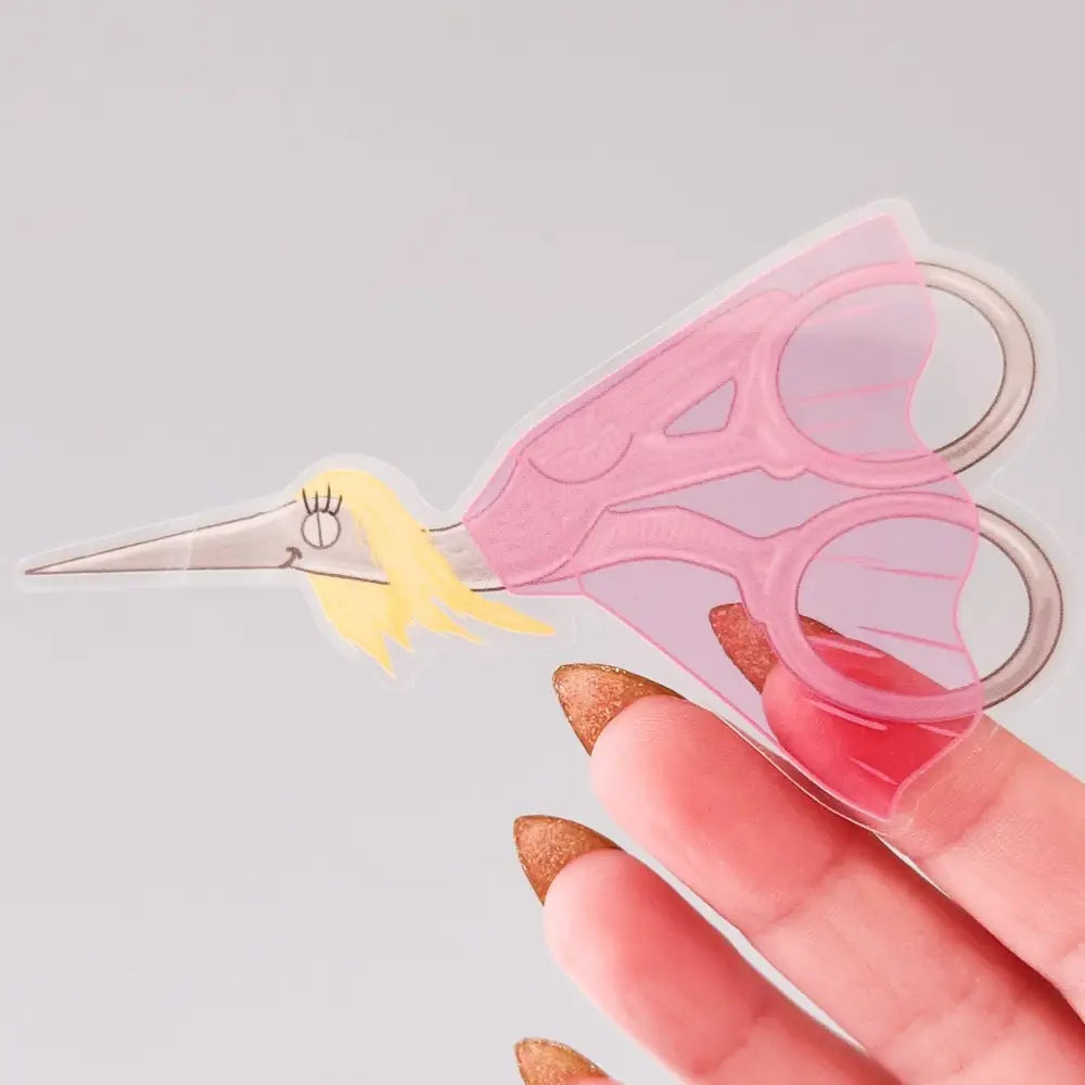 Miss Stork Embroidery Scissors Clear Sticker 4 x 2.3 Stickers