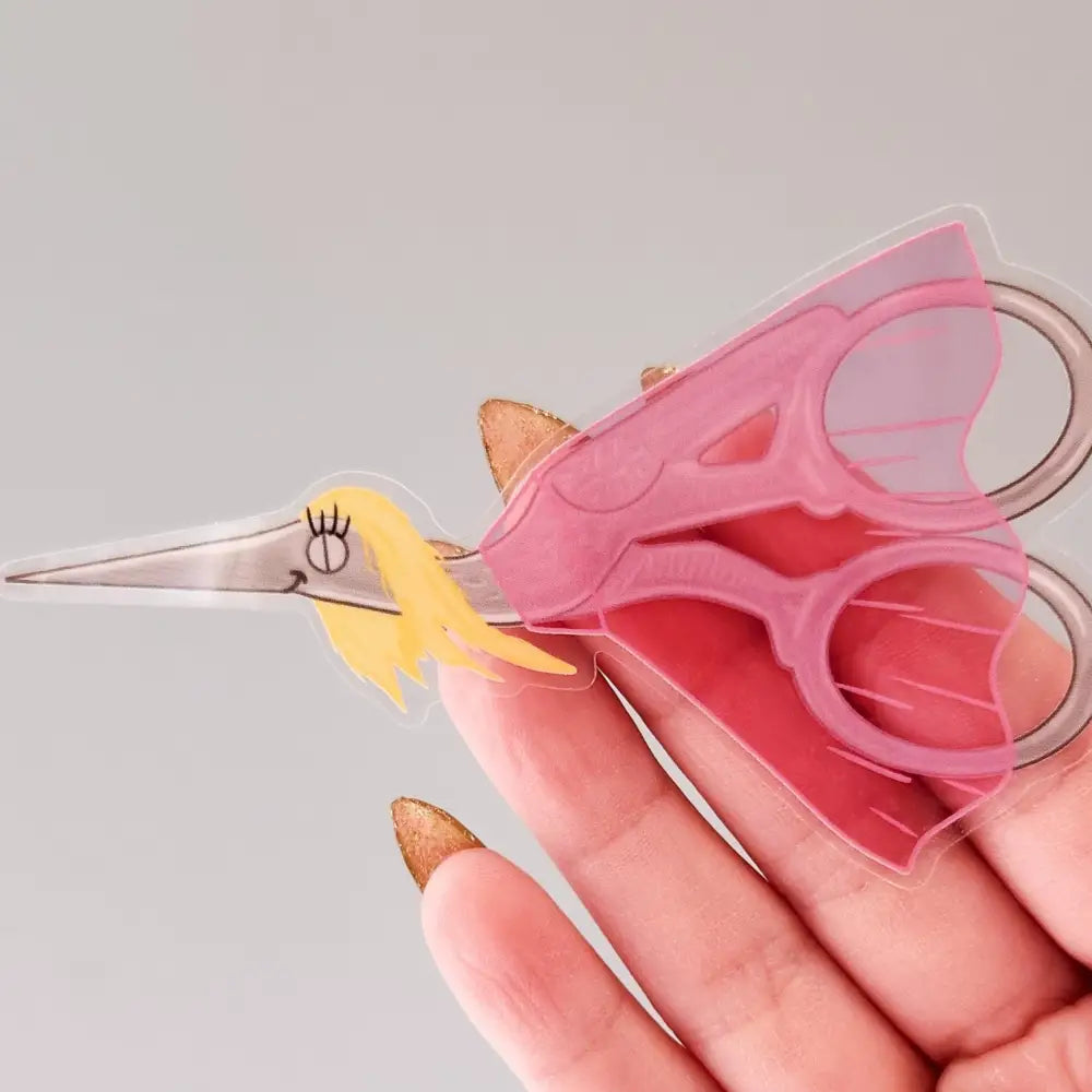 Miss Stork Embroidery Scissors Clear Sticker 4 x 2.3 Stickers