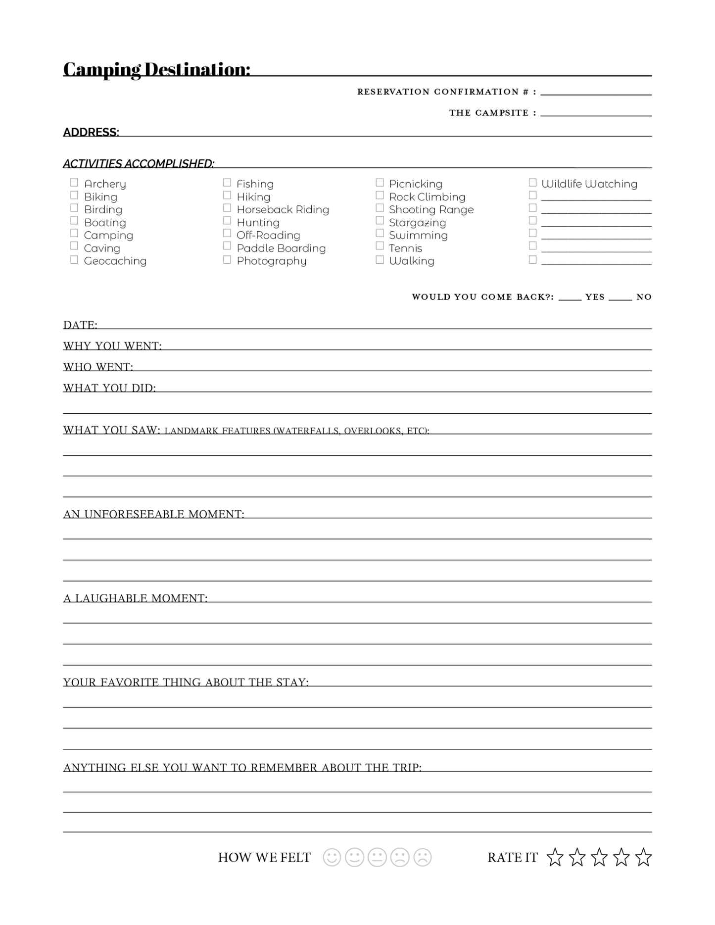 NEW - Camping Adventure Book
