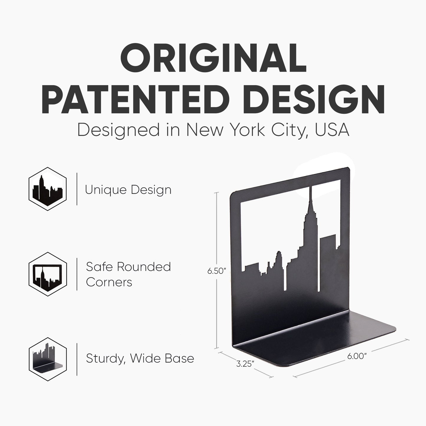 NYC Skyline Bookends 2-Pack – Metal Book Ends by Geomod